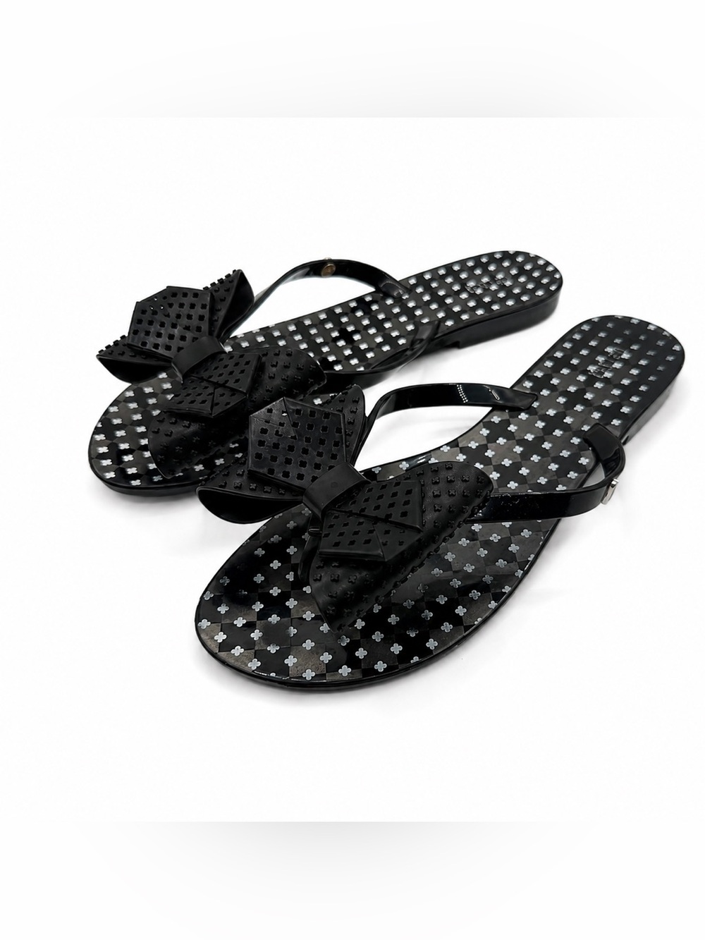 Melissa Harmony Black Bow Flip Flop Sandals Jelly Thong Flats Polka Dot Footbed